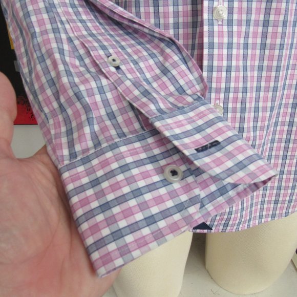 UNTUCKit Men's Wrinkle-Free Dolcetto Shirt Pink Blue & White Check Sz M EUC Read - Picture 8 of 13
